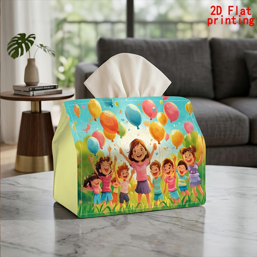 2D Flat 1pc, Tissue Box. Balloon Party Pattern Napkin Dispenser, Reusable, Daily Desktop Tissue Organizer, Suitable for Kitchen Living Room Bedroom Ba