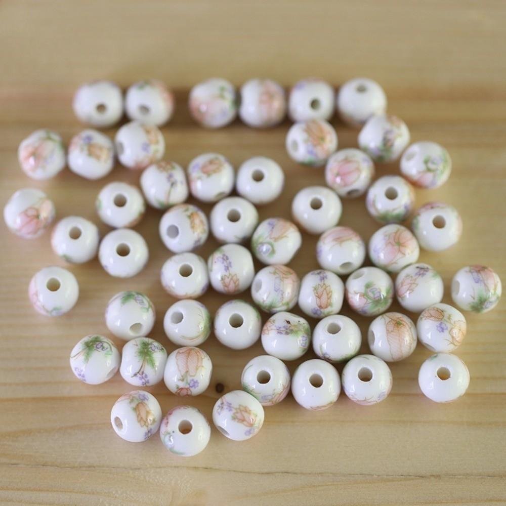 

30pcs/set Flowers Printed Loose Beads Round Jewelry Making Chinese Style Beads Collection Style T