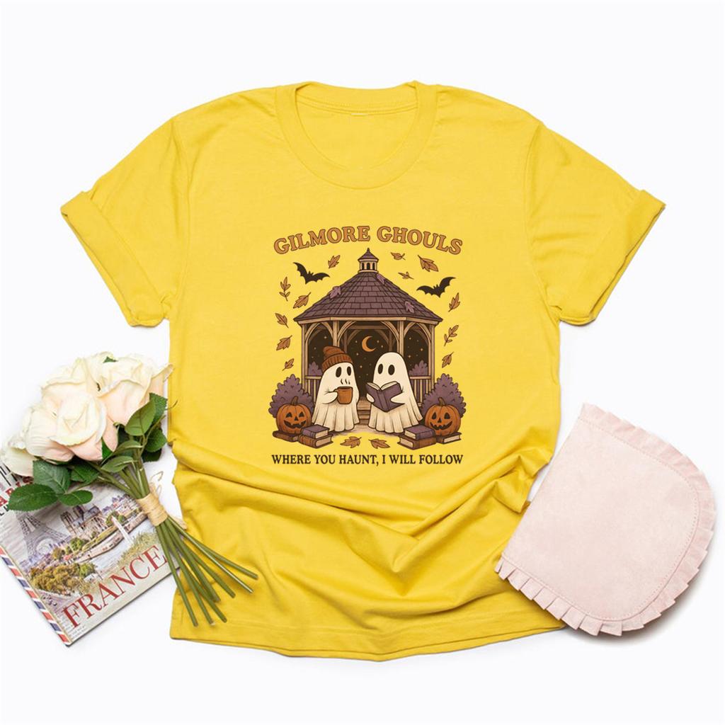 Gilmore Ghouls T-Shirt Wo du spukst, werde ich folgen Shirt Niedliches Geist Halloween T-Shirt Kurzarm Damen T-Shirts Streetwear Oberteile