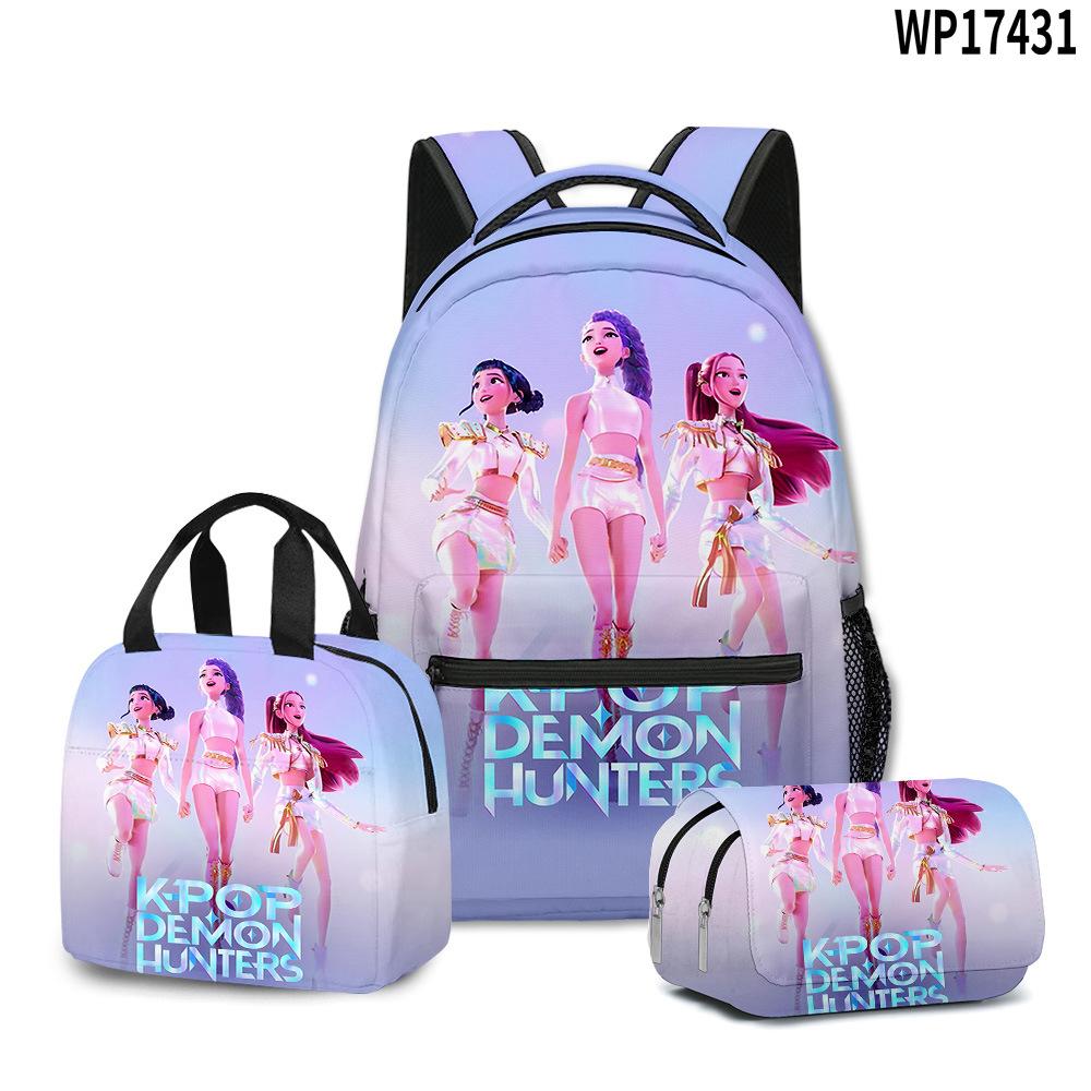 3D Movie K-Pop Demon Hunter Girl Group School Bag Backpack Lunch Bag Pencil Case Three-Piece Set