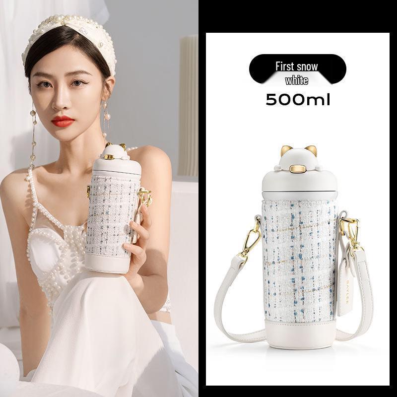 ZISIZ Fashion Insulated Water Bottle with Pop-up Straw and Strap