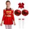 Kids Girls Long Sleeve Cheerleading Outfits School Event Cheer Leader Costume Halloween Dress Up