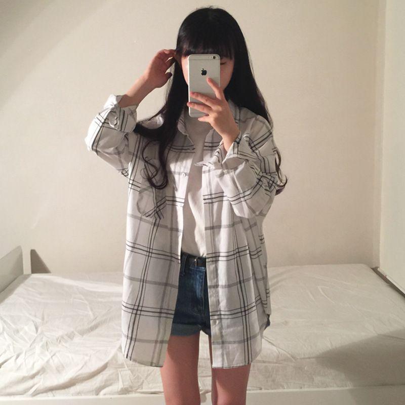 Women's Long Sleeve Plaid Cardigan Shirt - Casual Autumn Loose Fit Top