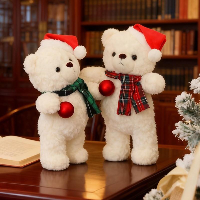 Plush Bear Toy With Scarf And Hat Decor For Kids Christmas Gift And Birthday Present