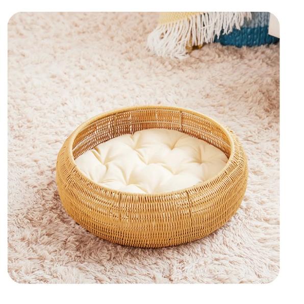 PP Rattan Circular Cat Cage Pet Bed Warm Autumn Winter Pad Cat Beds Removable Washable Doghouse Hammock for Cats Villa Nest