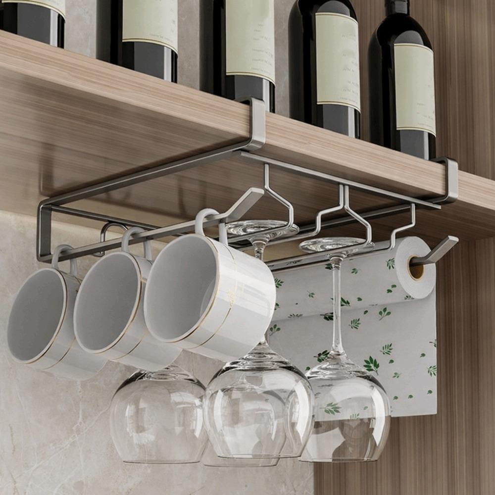 Ventilation Upside Down Shelf Hanging Inverted Goblets Rack Upside Down Wine Glass Holder Bar серый