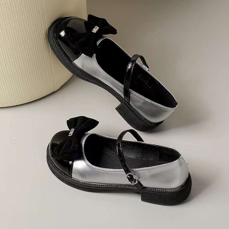 Spring and Autumn New Round Head Retro Bow Small Leather Shoes Women's Shoes Mary Jane College Style Women's Single Shoes