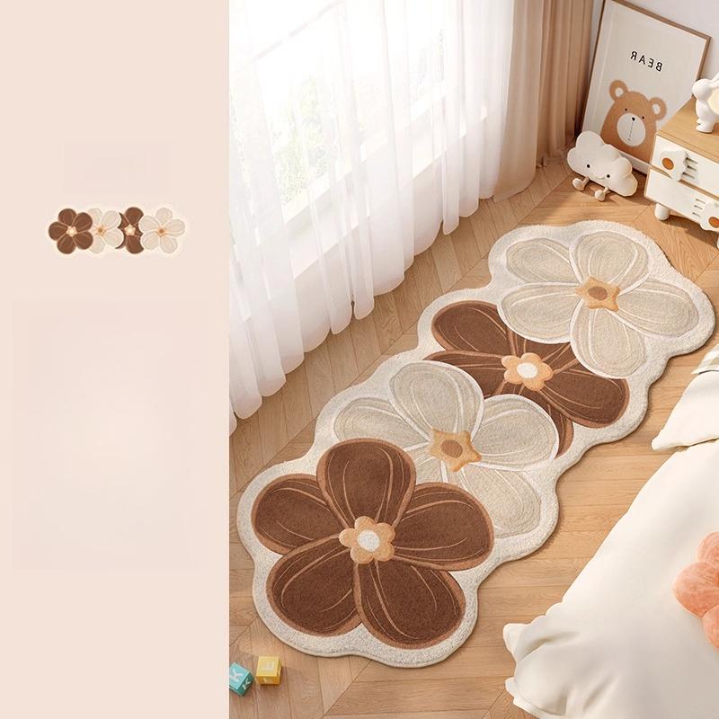 Dopamine Floral Plush Carpet Thick Soft Fluffy Bedroom Bedside Rug Washable Non Slip Floor Mat For Living Room Home Decor