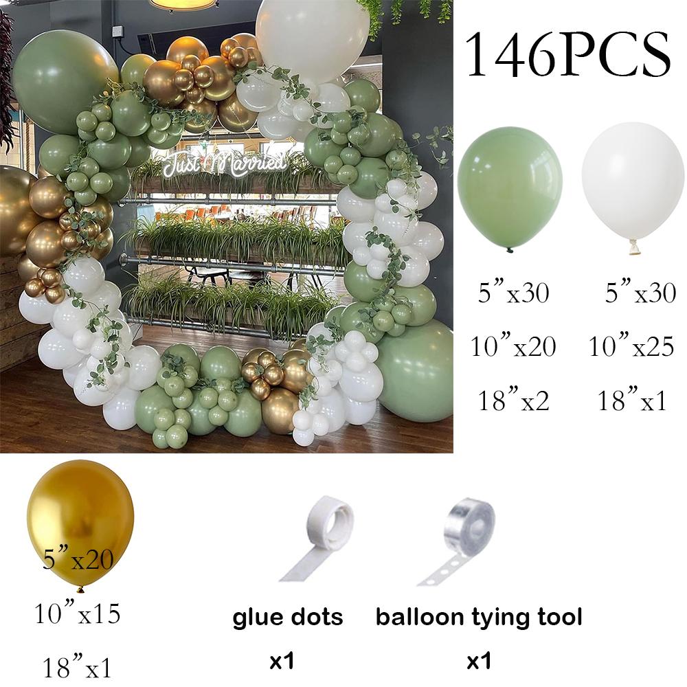 

146PCS Avocado Green Jungle Theme Balloons Garland White Gold Balloon Arch Kit Helium Birthday Party Wedding Decoration Globos As Picture