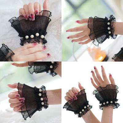 Elegante Perlenbestickte Spitzen-Armstulpen für Nailart-Fotografie, Atmungsaktive Chiffon-Manschetten mit Spitzenblumen-Details