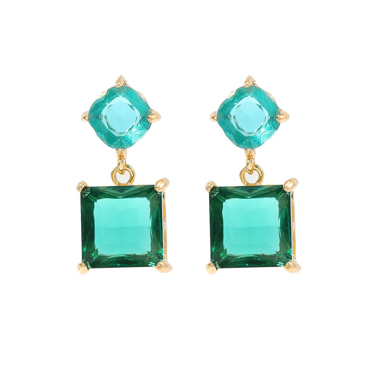 

Metal Rhinestone Square Geometric Dangle Earrings Women New Elegant Glamorous Design Zircon Party Accessories зелений