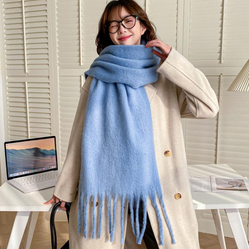 Solid Color Atmosphere Scarf Women's Winter New Korean Version Student Versatile Thickened Shawl Warm and White Scarf