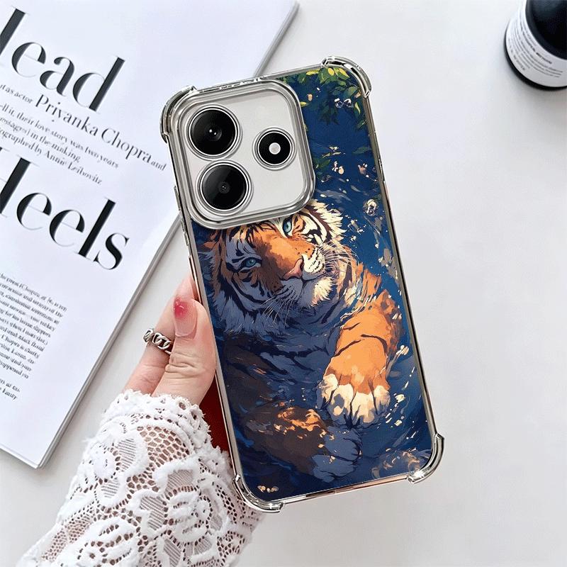 

Superior Tiger Pattern Art Soft Phone Case For Xiaomi Redmi Note 14 15 Pro Plus 13 12 11S 11T 5G 10 9S 9 Plating Anti-Fall Funda Redmi Note 10 Pro 4G
