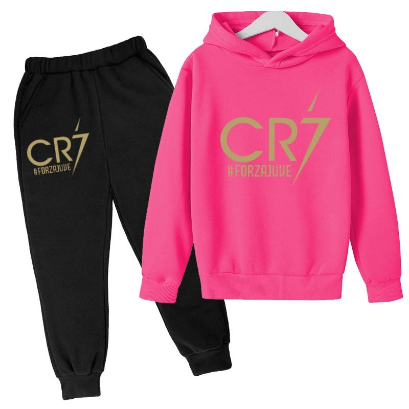 Kids Fashion CR7 Hoodie Boy Girl Toddler Pullover 3-12 Years Football Letters Clothing Casual Top+Pants 2P Brand Coat Sports Set