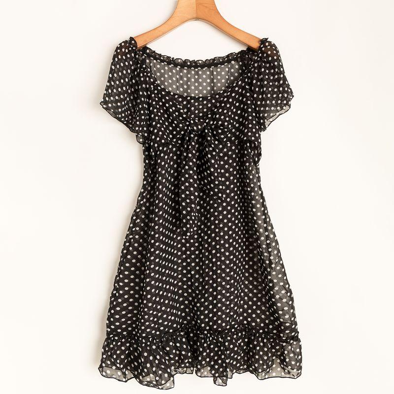 

Летнее экспортное K-стиль Новое поступление Принт Минималистичное Универсальное Повседневное Удобное Платье с вырезом лодочкой и короткими рукавами White Dot on black background M