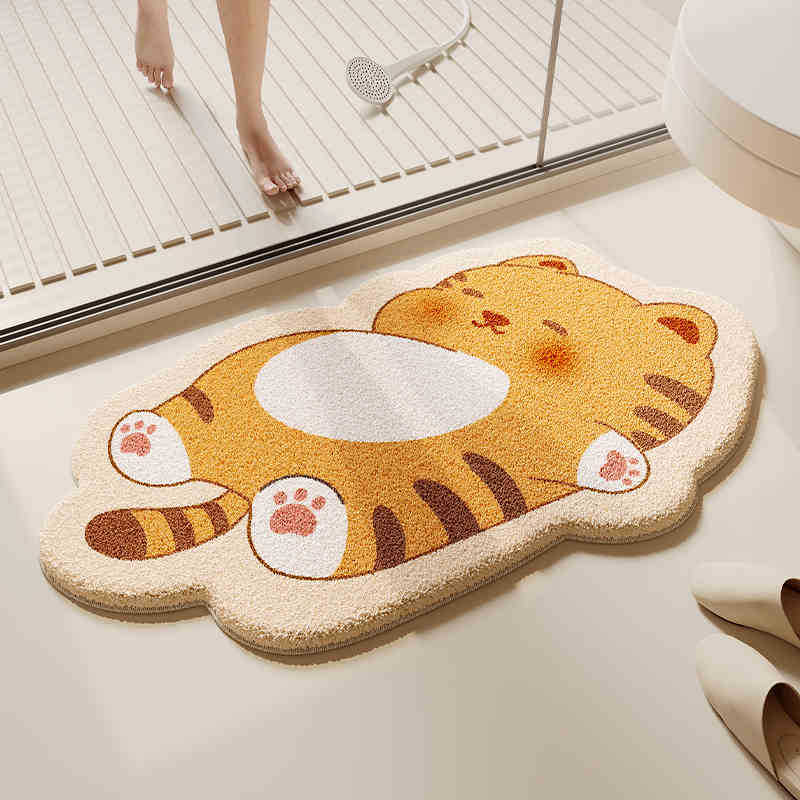 Cartoon Animal Bathroom Floor Mat, Shower Room, Non-Slip And Easy To Take Care Of, Imitation Cashmere Foot Mat, Household Dirt-Resistant And