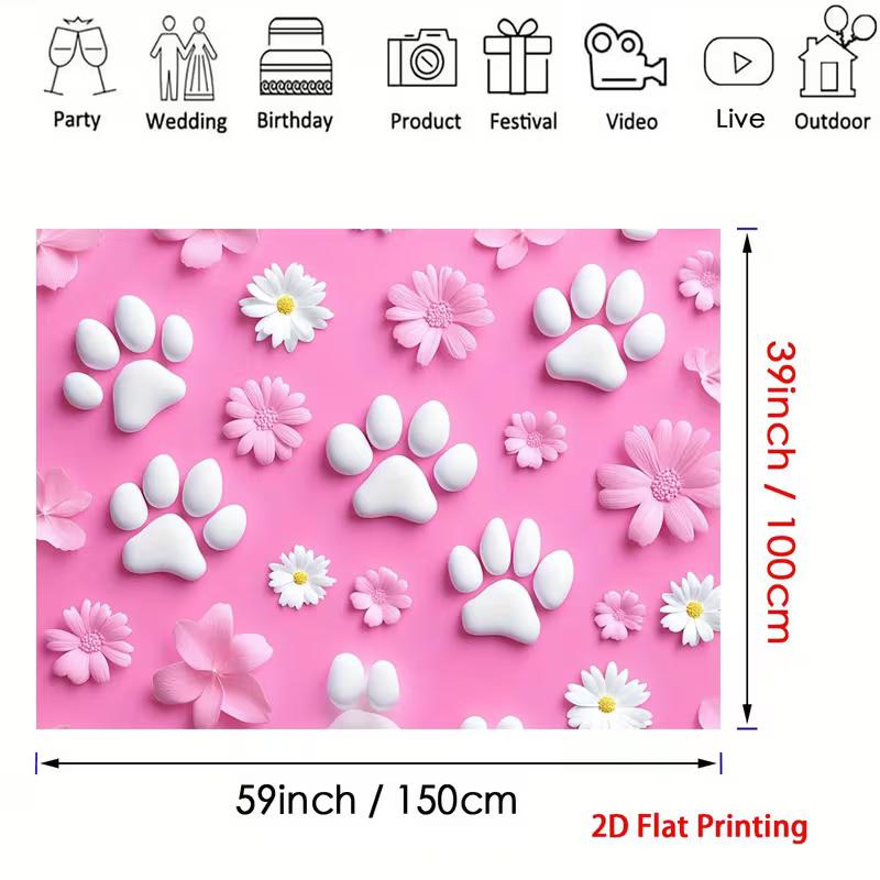 

2D Pink Paw Print Backdrop Daisy Flower Pet Birthday Party Background 47.2x31.5inch/120*80cm
