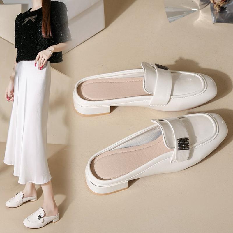 

Baotou Ladies Lazy Slippers Leather Shoes Casual Non-slip Wear-resistant Slip-on Women s Shoes 36 білий