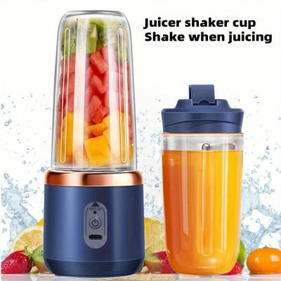 400ml Tragbarer Elektrischer Entsafter Mixer Becher, Kabelloser Wiederaufladbarer Mini Saftmixer mit 6 Klingen Doppelbecher für Smoothies, Gemüse und Früchte