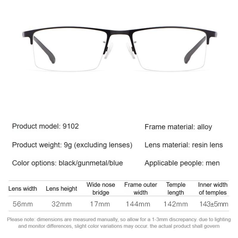 Ultra-Light Metal Alloy for Men Business Half Frame Myopia Hyperopia Astigmatism Anti Blue Light Prescription Optical Glasses