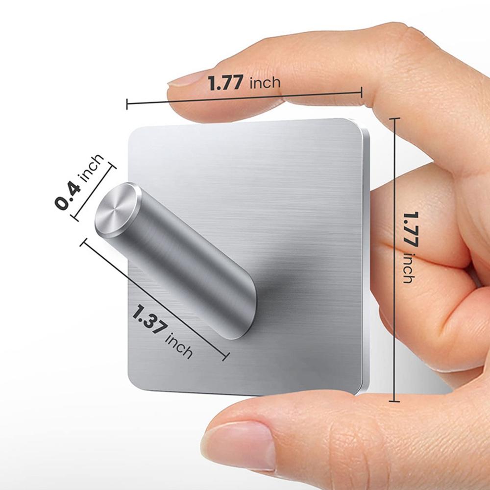 Stainless Steel Adhesive Hook No Drill Square Wall Sticky Hanger for Bathrooms Kitchen Closet