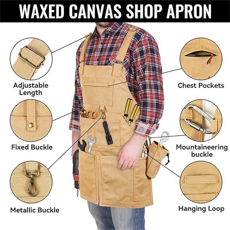 Thick Canvas Modern Minimalist Apron with Custom Logo, Cup Pocket, and Tool Holder for Electricians and Carpenters.