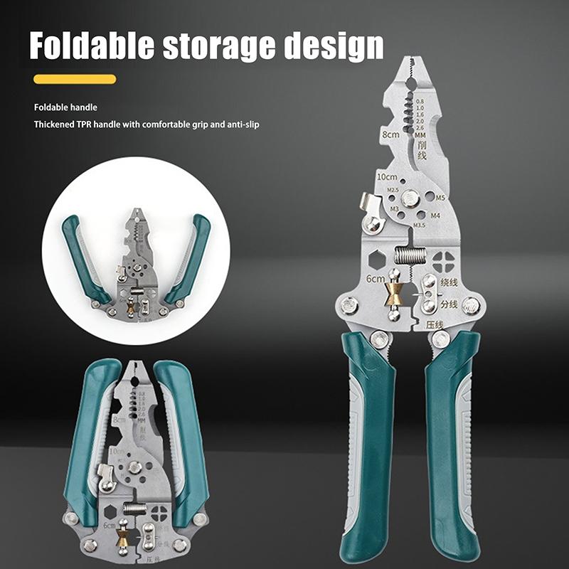 1Pcs Multifunctional Foldable Wire Stripper Crimper Cable Cutter Pliers Electrician Cable Cutting Wiring Pulling Stripping Tools