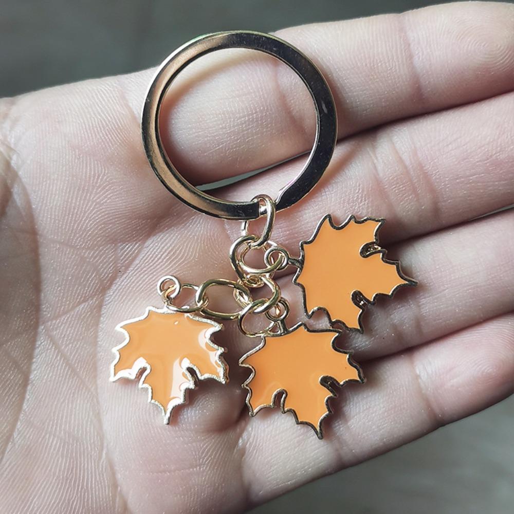 with Pearl Lanyard Maple Leaf Keychain Creative Leaf Metal Keyring Enamel Plant Key Rings  Women