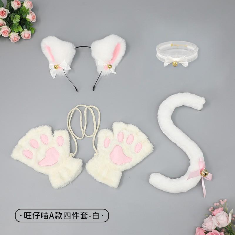 Handmade Cat Ear Headband Set With Paw Gloves Tail Kids Costume Party Animal Role Play
