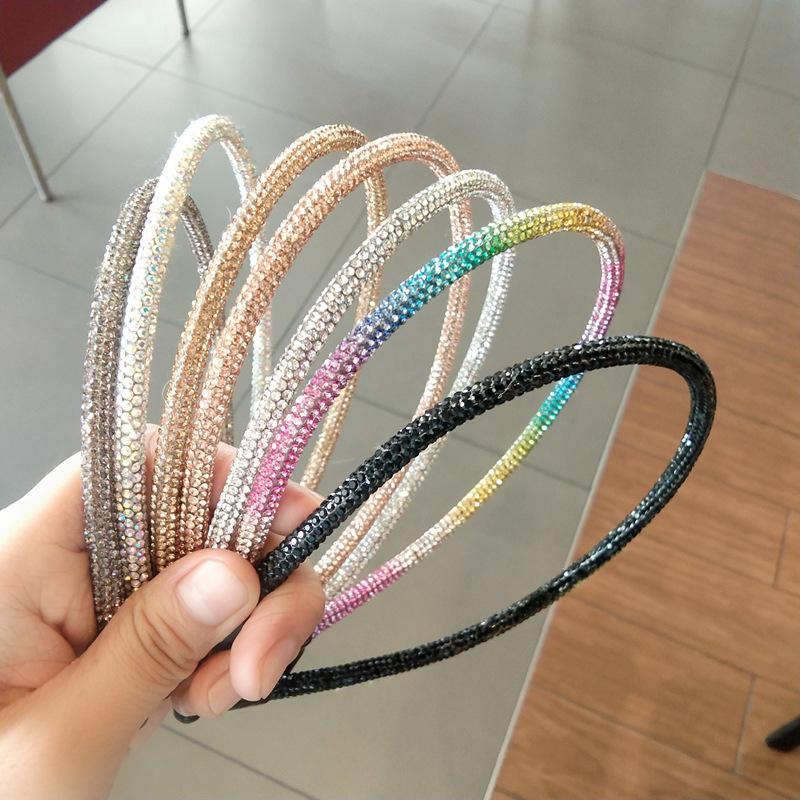 

European-American Rhinestone Headband: Luxury Diamond Tube Design for Women чёрный