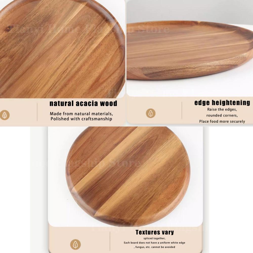 Wooden Round Serving Platter Tray Home Wood Pizza Salad Plate Fruit Dessert Tray Bread Container Snacks Dish Kitchen Accessories