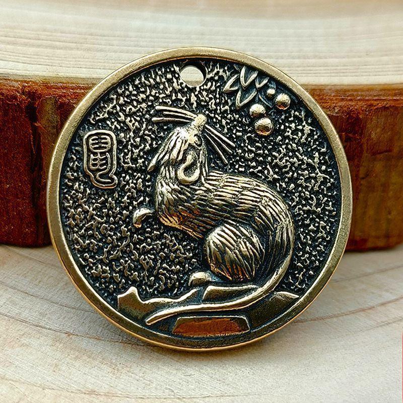 Antique Solid Brass Keychain Charm Pendant Mini 12 Zodiac Animals Chinese Zodiac Craft DIY Keyring Crafts Home Decoration Gifts