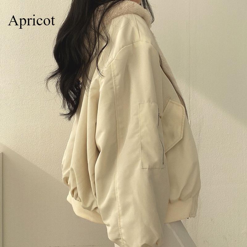 Reversible Lamb Wool Cotton-padded Women's Coat Winter Plus Fleece and Thick New Zipper Hooded Casual Comfortable Loose Top