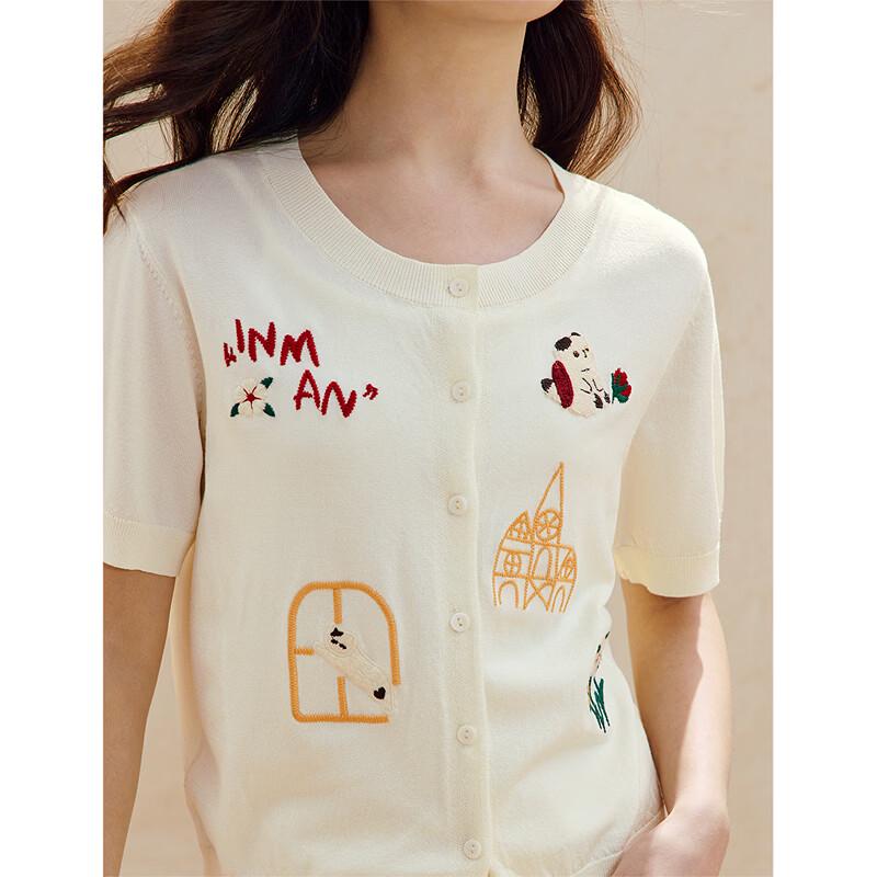 INMAN Women's Cool Ice Silk Embroidered Short-Sleeve Knit Cardigan