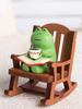Handmade DIY Micro Rocking Chair Miniatures Figurines Frog Rocking Chair Design with Book Coffee Home Office Decor Car Ornament