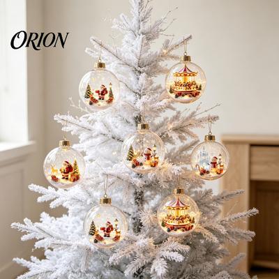 Decorative Hanging Spheres Glowing Christmas Ball Ornaments, Light-Up with Mini Holiday Scene, Acrylic Clear Unique Souvenirs Tree Decor Warm