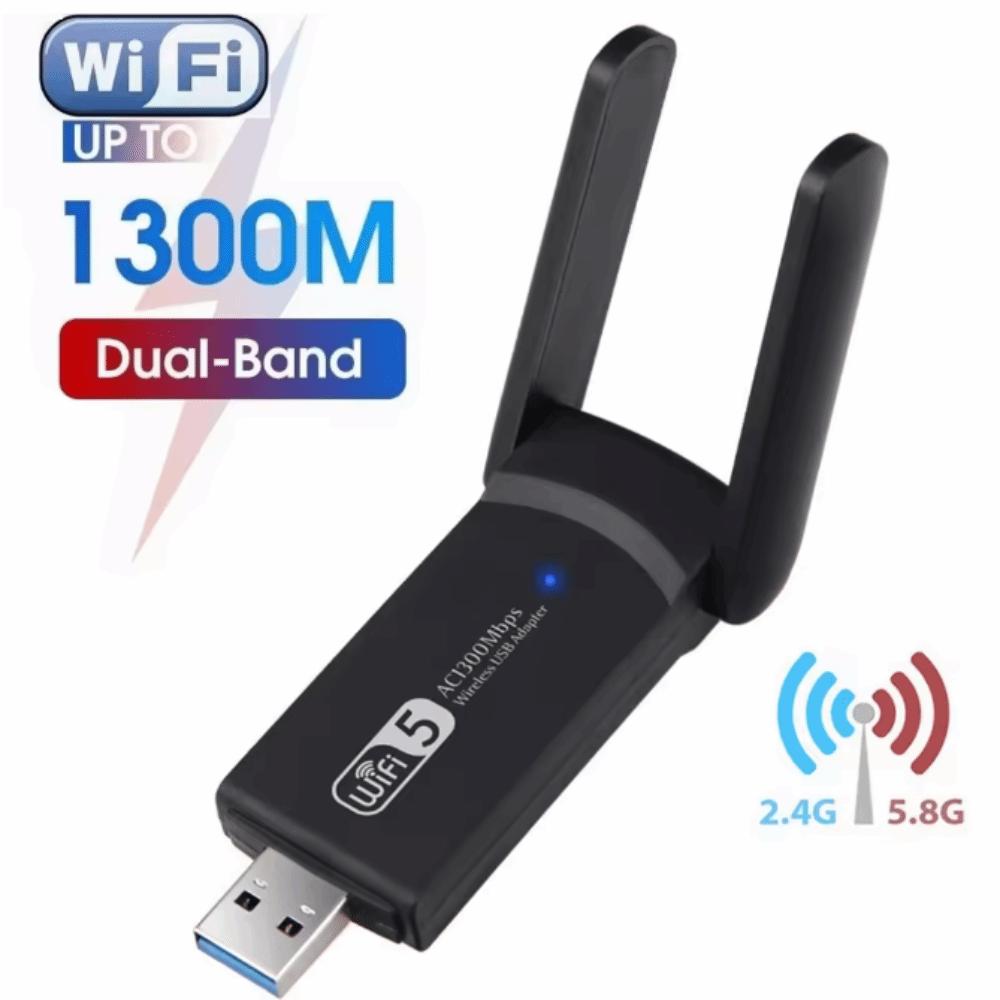 2 Antenna Design WiFi USB Adapter 2.4G/5Ghz Wireless Network Card 1300Mbps WiFi Dongle Office Use