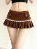 European Retro Slimming Corduroy Lace Pleated Mini Skirt for Women
