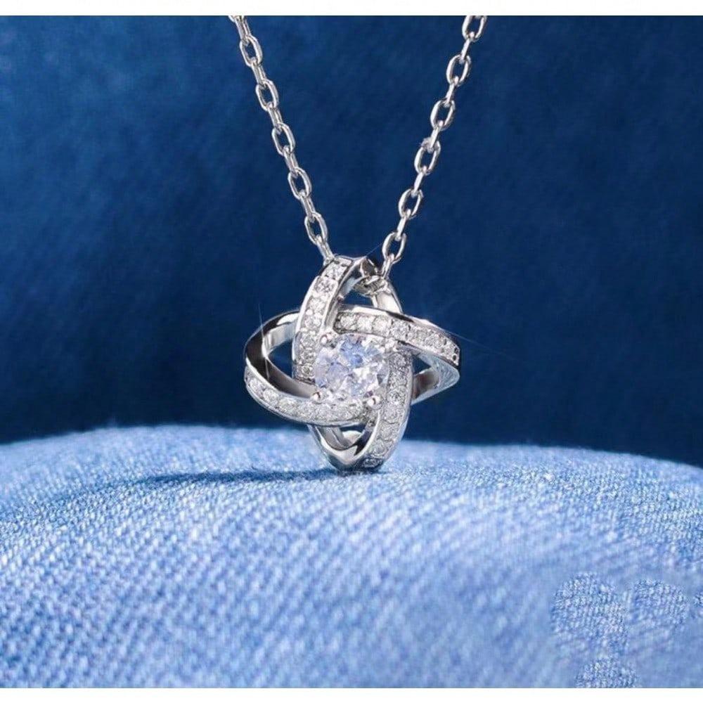 

Forever Love Twist Flower Zircon Knot Necklace, Women Wedding Pendant Jewelry for Daily Party Anniversary Gift
