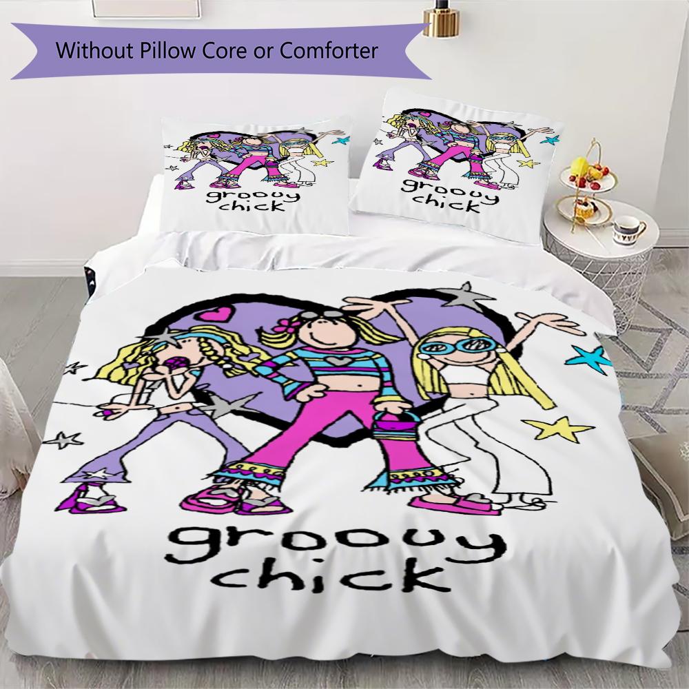 

Groovy Chick Cartoon Pattern Bedding uilt Set uilt Cover Pillowcase Home Decoration Birthday Gift (1 * duvet cover + 2 * pillowcase without core)52 135x200cm
