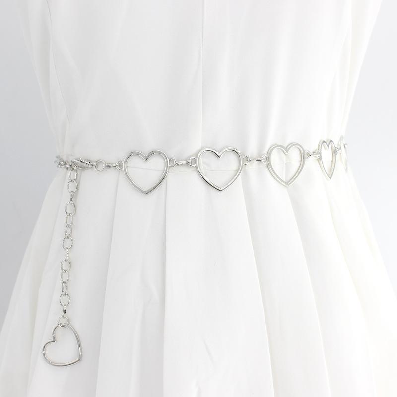 Ladies Gold Silver Love Decorative Belt Dress Metal Hook Waist Chain