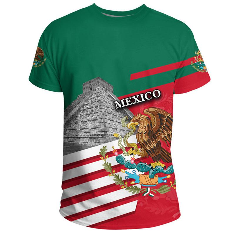 Mexico National Flag T Shirts For Men Fashion Mexican Eagle Pattern Short Sleeve Oversized T-shirt Fitness Running GYM Tees Tops