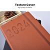 2024 Planner Faux Leather Hardcover Pen Holder Ribbon Bookmark Colorful Monthly Index Ink-Proof Paper Elegant Journal Dairy Notebook Student Supplies