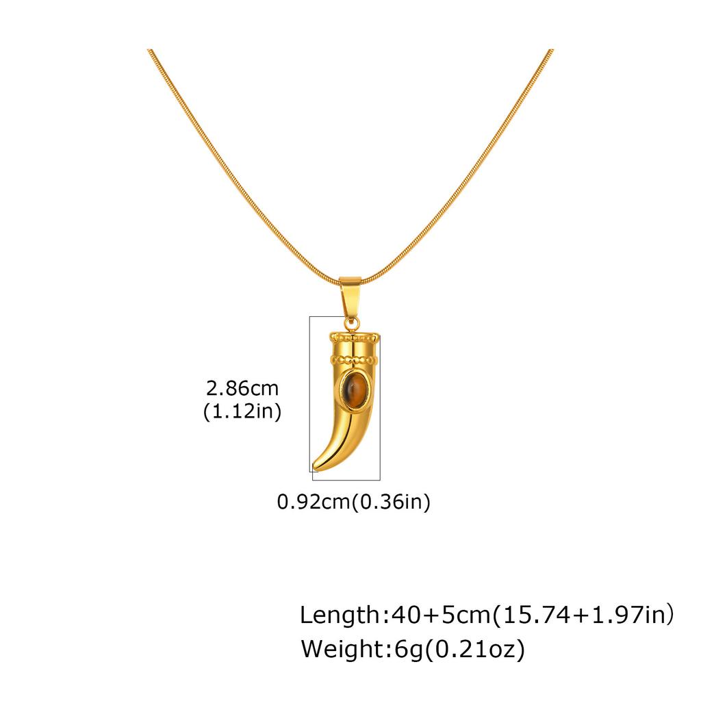 Damen Trendschmuck, Naturstein Edelstahl Fatima Hand Tigerauge Anhänger Halskette