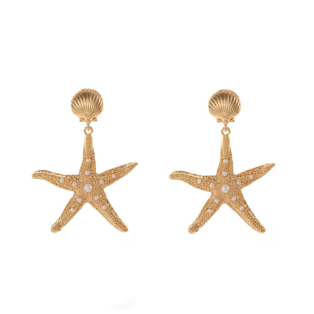 Summer ocean style diamond studded starfish earrings Bohemian vacation style trend exaggerated fashion earrings for women