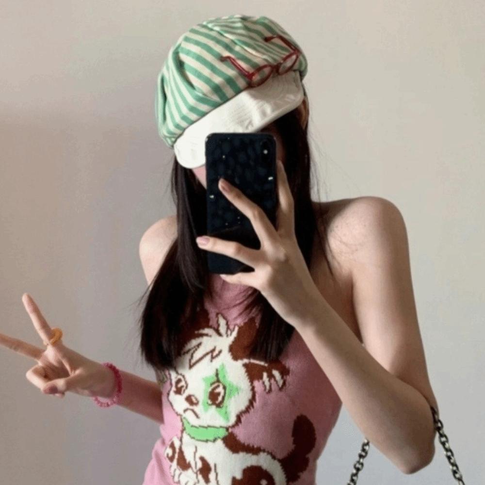 Korean Striped Berets Versatile Beanie Cap Ins Painter Berets  Girls