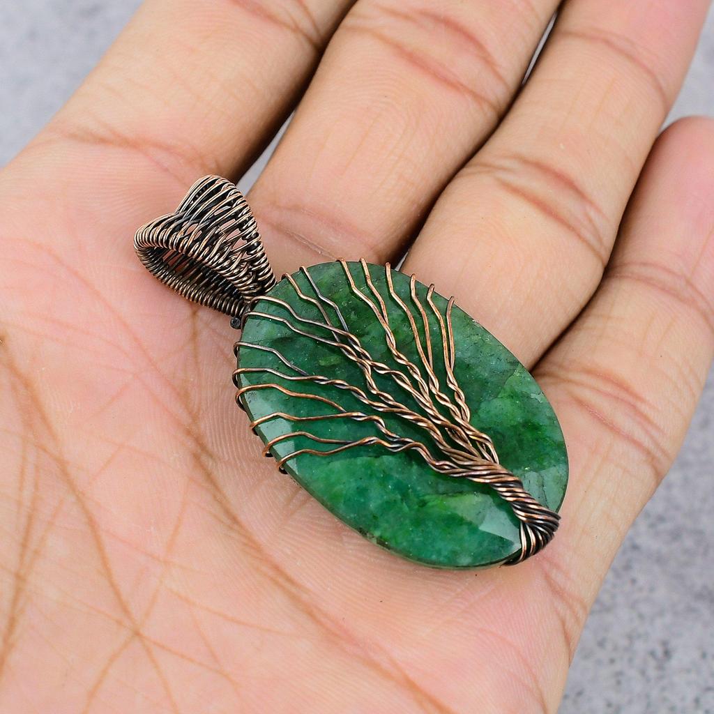 Tree Of Life Emerald Pendant, 999 Copper Wire Wrapped Pendant Gemstone Jewelry, Handmade Pendant Amazing Jewelry, Gift For Her