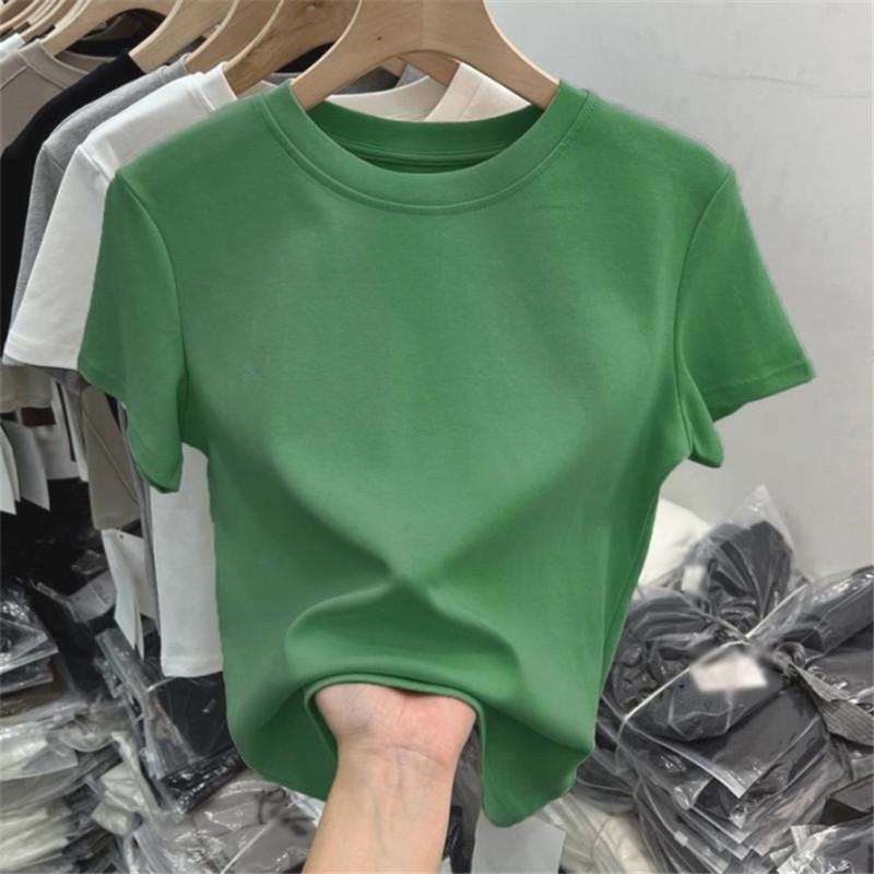 Women's Slim-Fit Pure Cotton Short-Sleeve Round Neck Base Layer T-Shirt