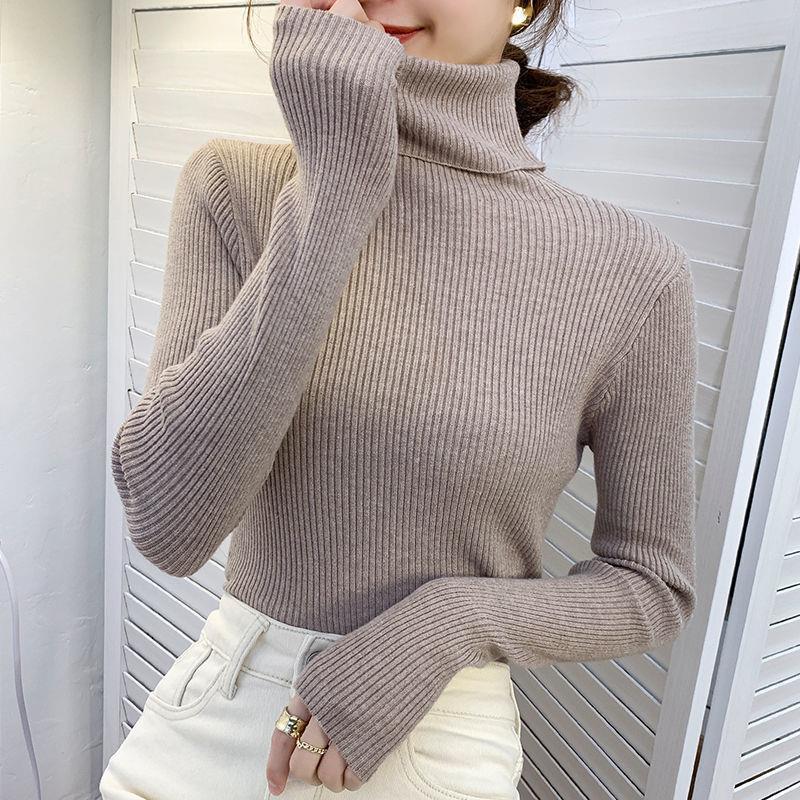 IHUASU Large-sized High-neck Sweater, Women's Autumn and Winter Pullover, Long-sleeved Base Layer, Women's Knitted Sweater