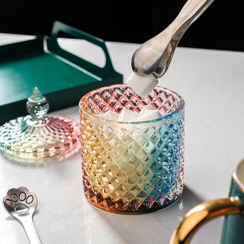 Light Luxury Glass Candy Jar with Lid Colorful Candy Storage Bottle Retro Candy Nut Storage Container Tabletop Craft Decoration